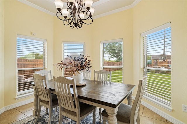 11330 Brendel, Corpus Christi, TX 78410 - dining space with a chandelier, crown molding, light tile patterned floors, and plenty of natural light