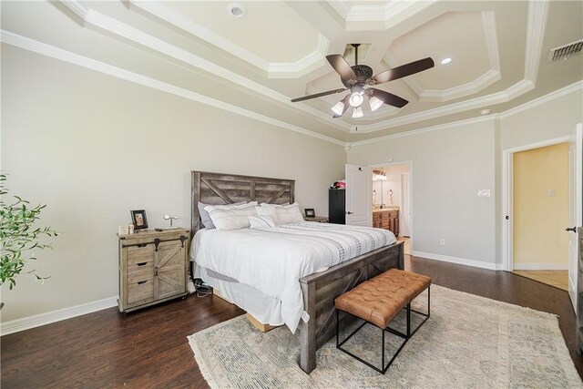 11330 Brendel, Corpus Christi, TX 78410 - bedroom featuring coffered ceiling, crown molding, wood finished floors, beam ceiling, and ensuite bathroom