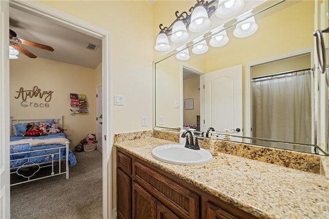 11330 Brendel, Corpus Christi, TX 78410 - bathroom with vanity, ceiling fan, and curtained shower