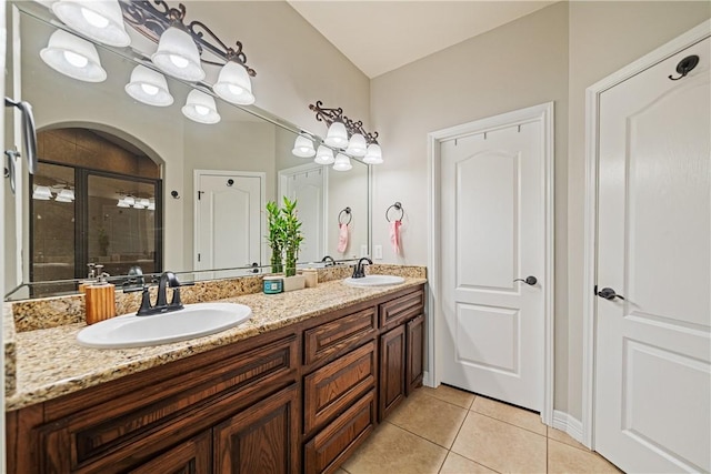 11330 Brendel, Corpus Christi, TX 78410 - bathroom featuring tile patterned flooring, double vanity, and a stall shower
