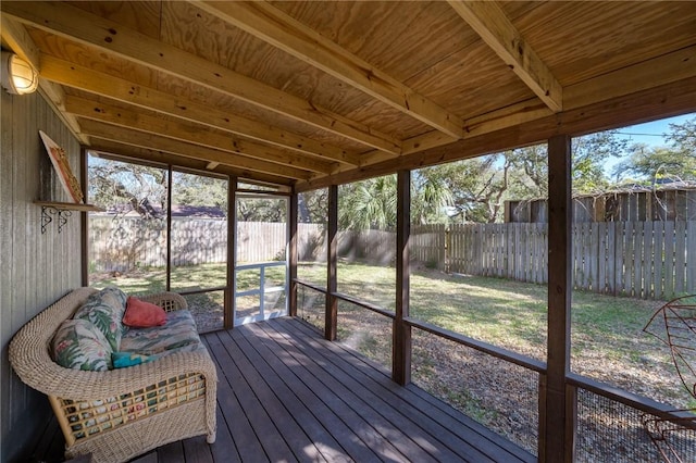 sunroom / solarium with wood ceiling