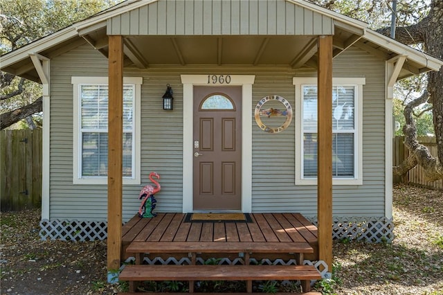 property entrance featuring fence