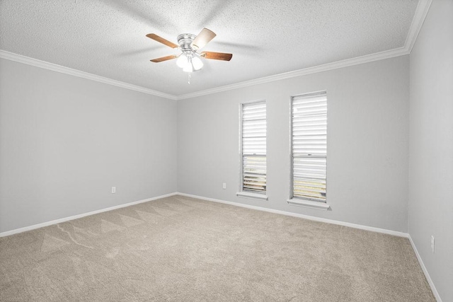 10710 Atlanta St, Corpus Christi, TX 78410 - carpeted spare room with ceiling fan, a textured ceiling, crown molding, and baseboards