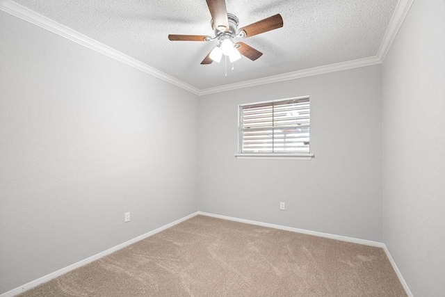 10710 Atlanta St, Corpus Christi, TX 78410 - spare room with a ceiling fan, a textured ceiling, carpet flooring, ornamental molding, and baseboards