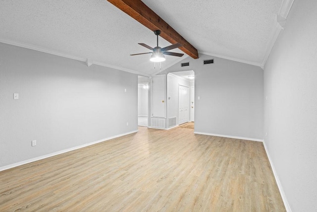 10710 Atlanta St, Corpus Christi, TX 78410 - spare room featuring a ceiling fan, light wood-style floors, a textured ceiling, baseboards, and ornamental molding