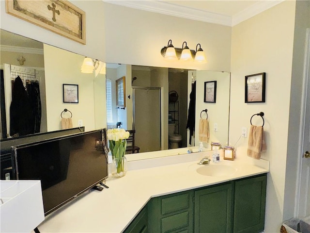 5113 Queens Ct, Corpus Christi, TX 78413 - full bath with a stall shower, crown molding, and double vanity