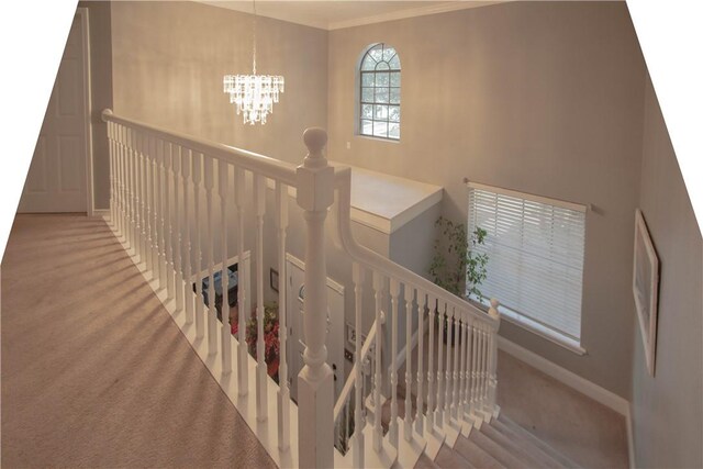 5113 Queens Ct, Corpus Christi, TX 78413 - home office featuring baseboards, ornamental molding, a chandelier, and dark wood-style floors