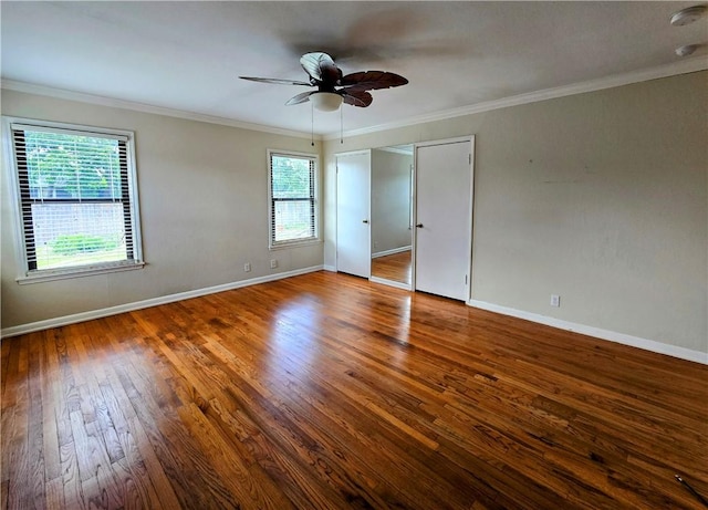 515 Deforrest St, Corpus Christi, TX 78404 - empty room featuring hardwood / wood-style flooring, a ceiling fan, a smoke detector, and ornamental molding