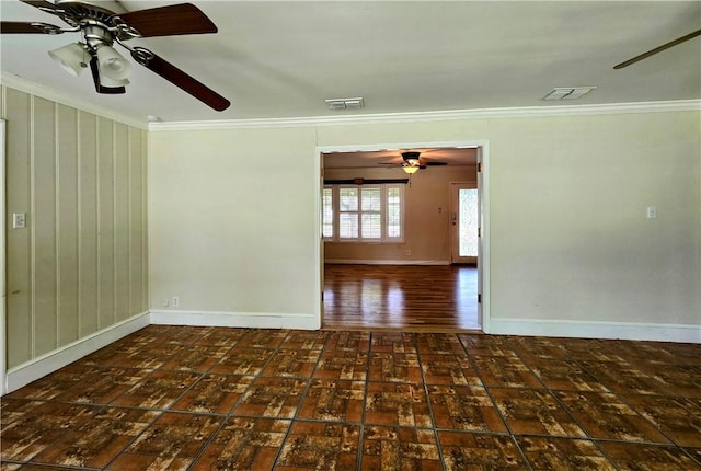 515 Deforrest St, Corpus Christi, TX 78404 - unfurnished room featuring ceiling fan, ornamental molding, and brick patterned flooring