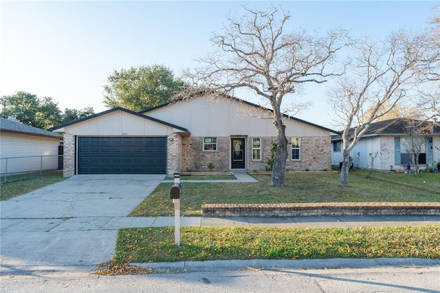 single story home with a garage and a front yard