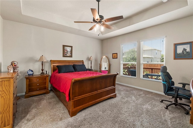 10343 Rosalina Loop, Converse, TX 78109 - bedroom with carpet flooring, a raised ceiling, and a ceiling fan