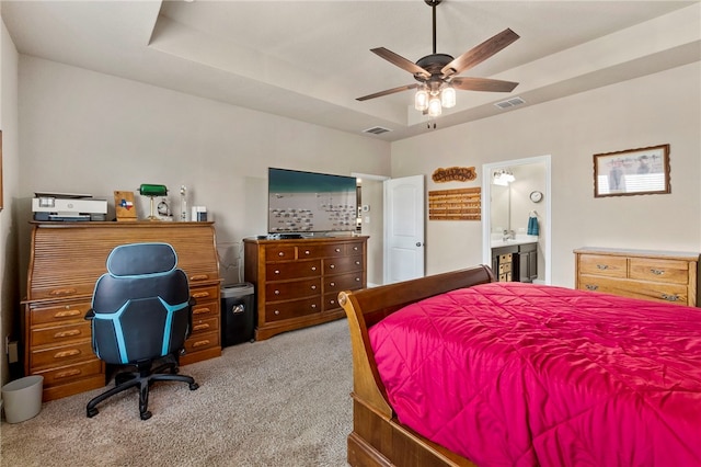10343 Rosalina Loop, Converse, TX 78109 - bedroom with carpet floors, ensuite bath, and ceiling fan