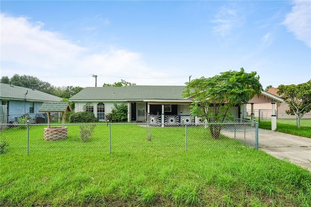 ranch-style house with a front lawn