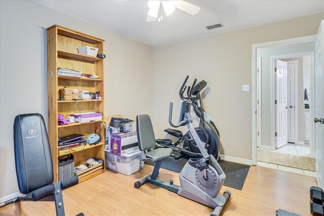 14970 Topgallant St, Corpus Christi, TX 78418 - workout area featuring a ceiling fan and wood finished floors