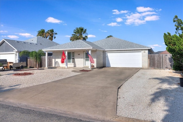 14970 Topgallant St, Corpus Christi, TX 78418 - ranch-style home featuring concrete driveway, an attached garage, covered porch, and brick siding