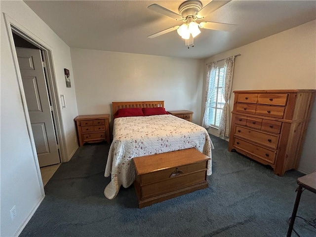 bedroom with carpet flooring and ceiling fan