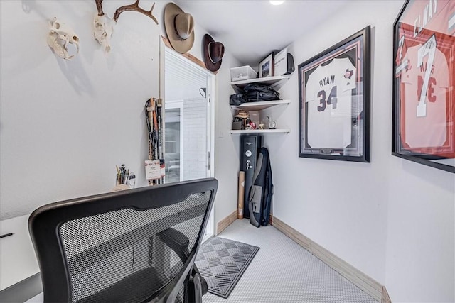 home office featuring light colored carpet