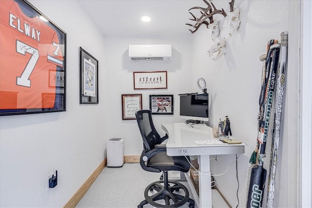 office space featuring a wall unit AC and tile patterned floors