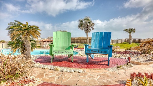 view of patio / terrace with a fenced in pool