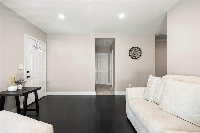 1437 14th St, Corpus Christi, TX 78404 - living area featuring attic access, dark wood-style floors, baseboards, and recessed lighting