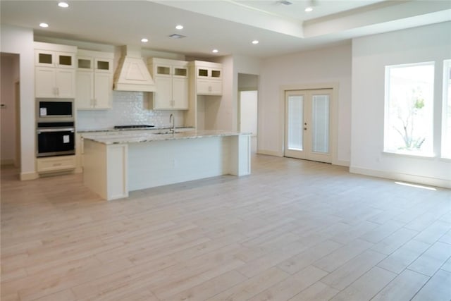 3525 Sahar Lk, Corpus Christi, TX 78380 - kitchen with tasteful backsplash, recessed lighting, premium range hood, and wall oven