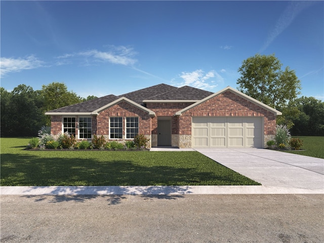 3545 Sahar Lake Dr, Robstown, TX 78380 - view of front facade with brick siding, an attached garage, a front yard, and concrete driveway