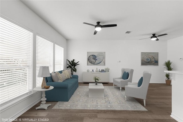 13901 Mingo Cay Ct Unit F, Corpus Christi, TX 78418 - living room with ceiling fan, wood finished floors, and baseboards