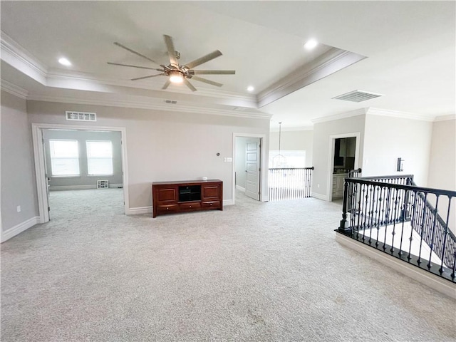 8137 Berenstain Dr, Corpus Christi, TX 78414 - empty room featuring a tray ceiling, crown molding, ceiling fan, baseboards, and recessed lighting