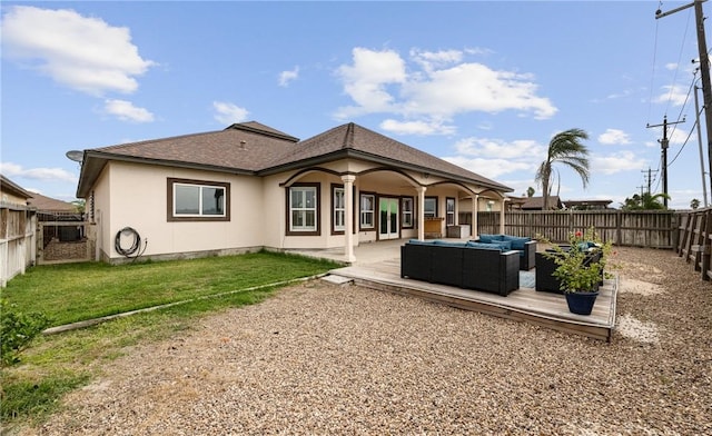 14149 Coquina Bay Ave, Corpus Christi, TX 78418 - back of property featuring an outdoor living space, stucco siding, and a shingled roof