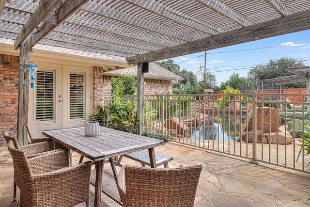 209 Jackson Pl, Corpus Christi, TX 78411 - view of patio featuring french doors, a pergola, and outdoor dining area