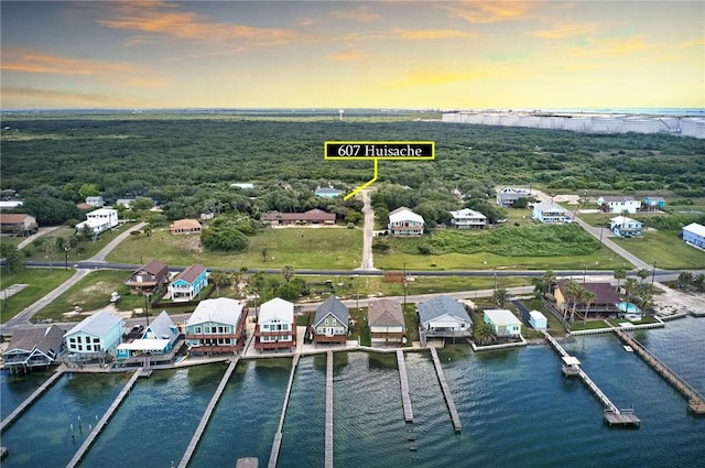 607 Huisache Lane, Ingleside On The Bay, TX 78362 - aerial view at dusk of a water view