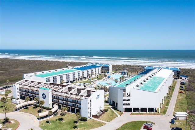 aerial view with a beach view and a water view