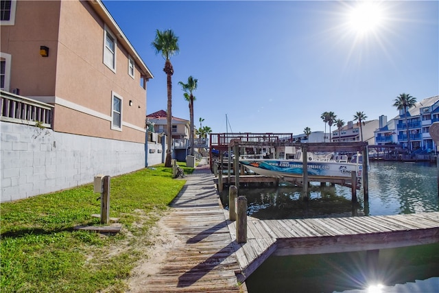 view of dock with a water view