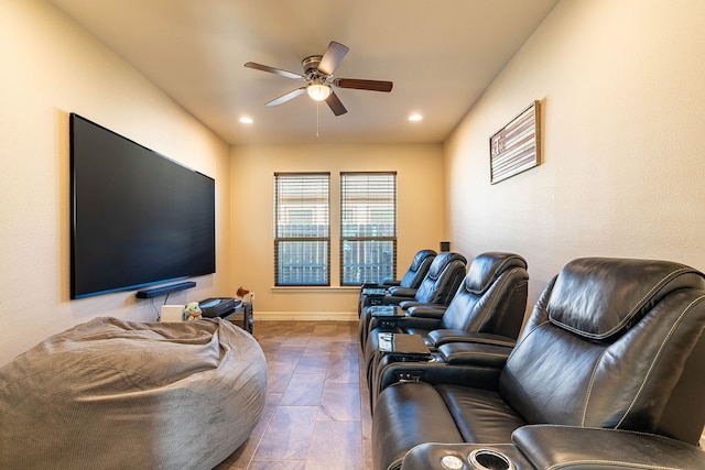 living room featuring ceiling fan