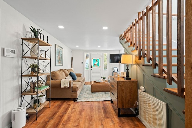 living room with hardwood / wood-style floors