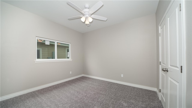 unfurnished bedroom with carpet and ceiling fan