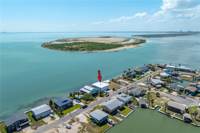 aerial view featuring a water view