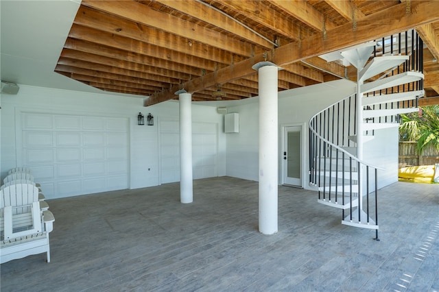 view of patio with a garage