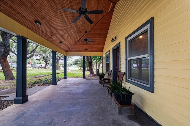 view of patio featuring ceiling fan