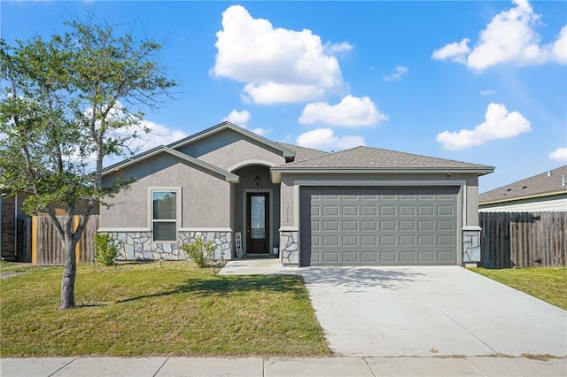 7618 Dove Hollow Dr, Corpus Christi, TX 78414 - ranch-style house featuring a garage, stucco siding, driveway, and stone siding