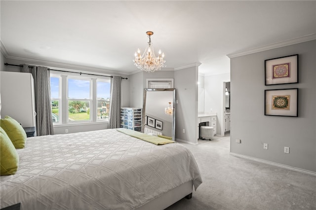 4705 Grand Lake Dr, Corpus Christi, TX 78413 - bedroom with a chandelier, light colored carpet, and ornamental molding