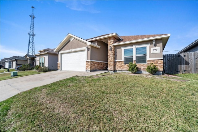 view of front facade featuring a front lawn and a garage