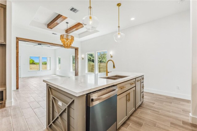 kitchen with visible vents, a wealth of natural light, a sink, and dishwasher