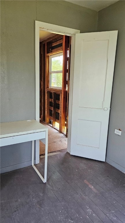 interior space with dark wood-type flooring