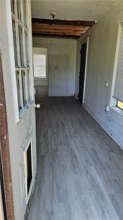 interior space with dark wood-style flooring