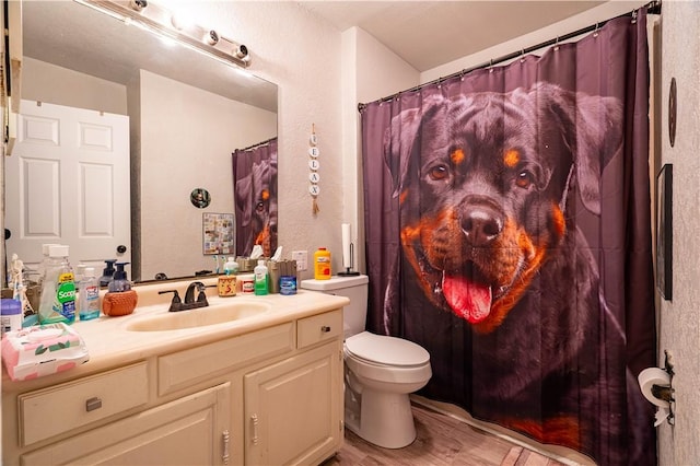 606 N Ironwood Ave, Bishop, TX 78343 - bathroom featuring wood finished floors, toilet, and vanity