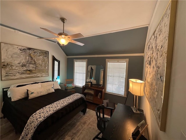322-342 Whispering Woods Dr, Rockport, TX 78382 - bedroom featuring lofted ceiling, ceiling fan, and wood finished floors