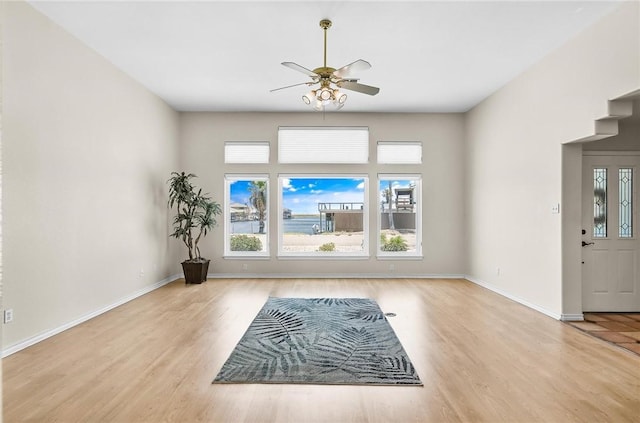 15658 Cumana Dr, Corpus Christi, TX 78418 - foyer featuring a ceiling fan and wood finished floors