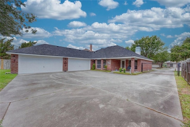 8006 Etienne Dr, Corpus Christi, TX 78414 - ranch-style home with driveway, a garage, a chimney, and brick siding