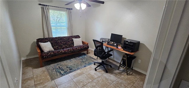 office space featuring ceiling fan